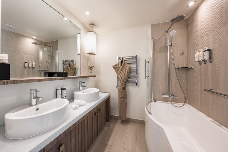 Sofitel Suite Sea view Two singles or a large bed any floor terrace | Bathroom | Rainfall showerhead, designer toiletries, hair dryer, bathrobes