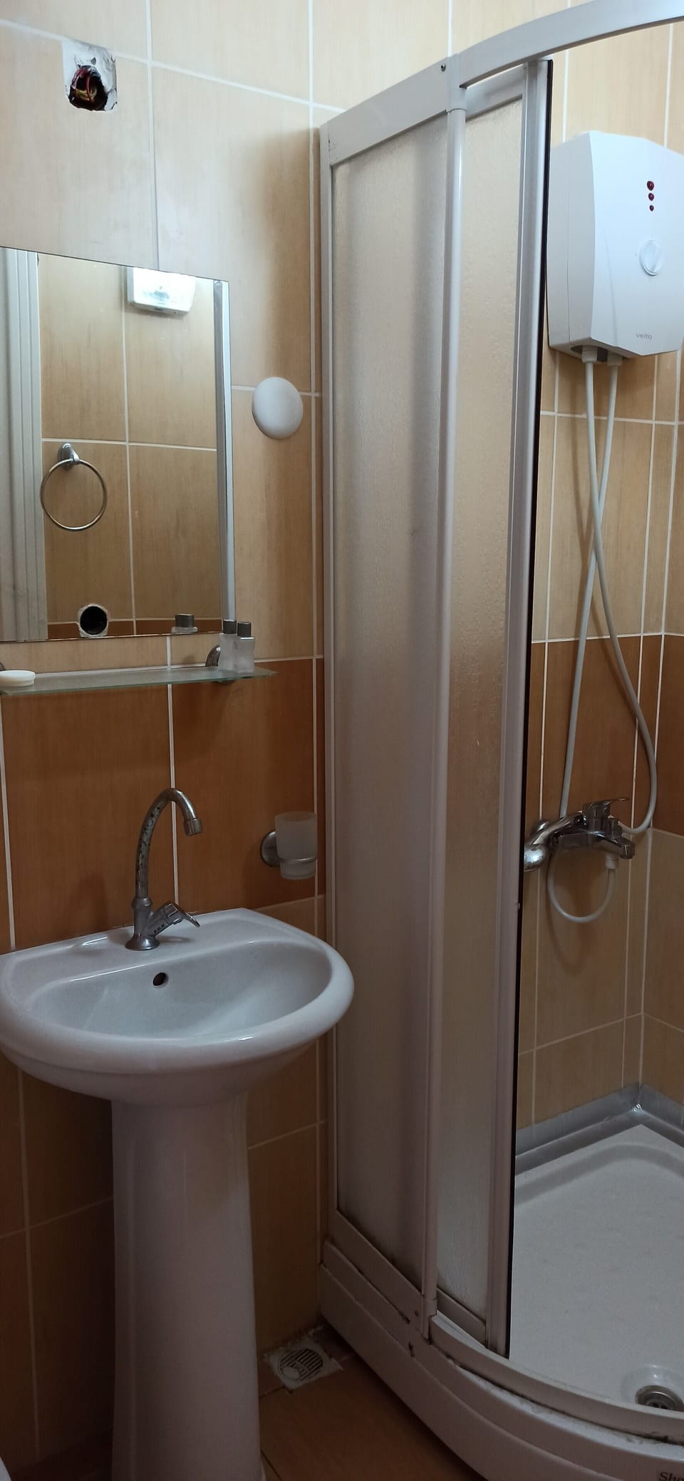 Shower, slippers, towels