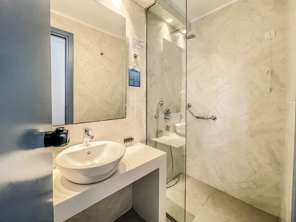Free toiletries, hair dryer, towels