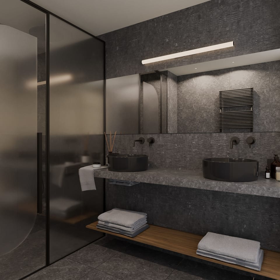 Designer toiletries, hair dryer, bathrobes, slippers