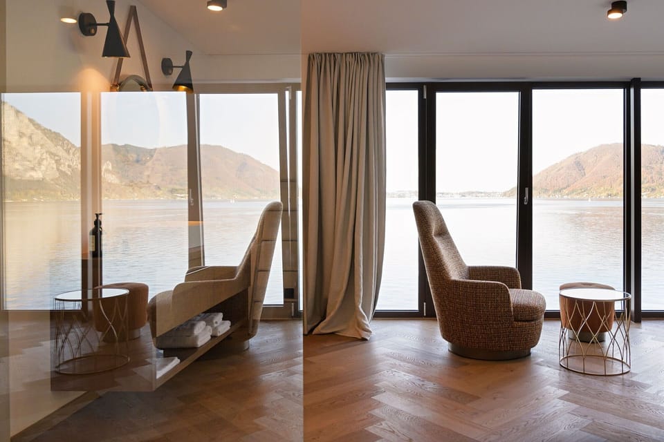 Panoramic Suite, Balcony, Lake View (Traunsee) | Bathroom | Free toiletries, hair dryer, bathrobes, towels