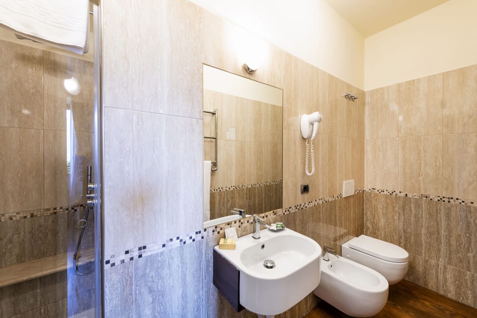 Free toiletries, hair dryer, bidet, towels