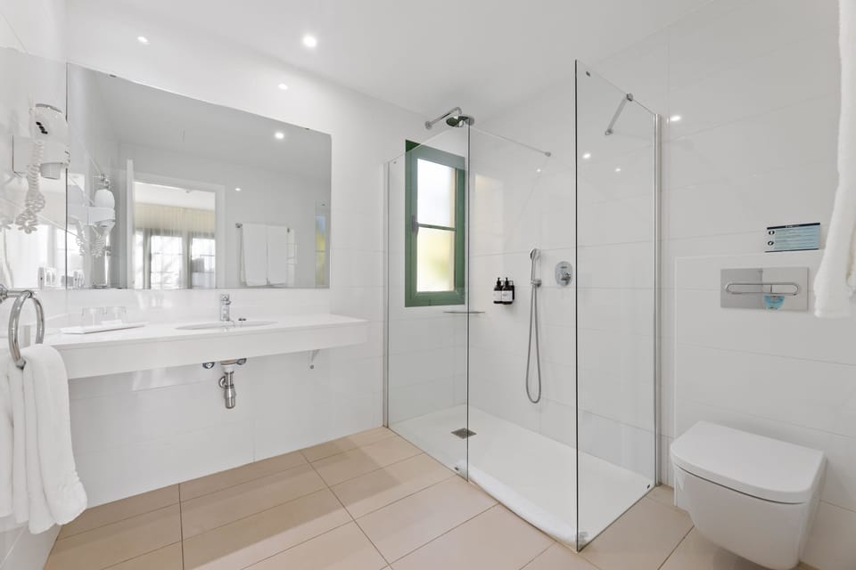 Shower, free toiletries, hair dryer, towels