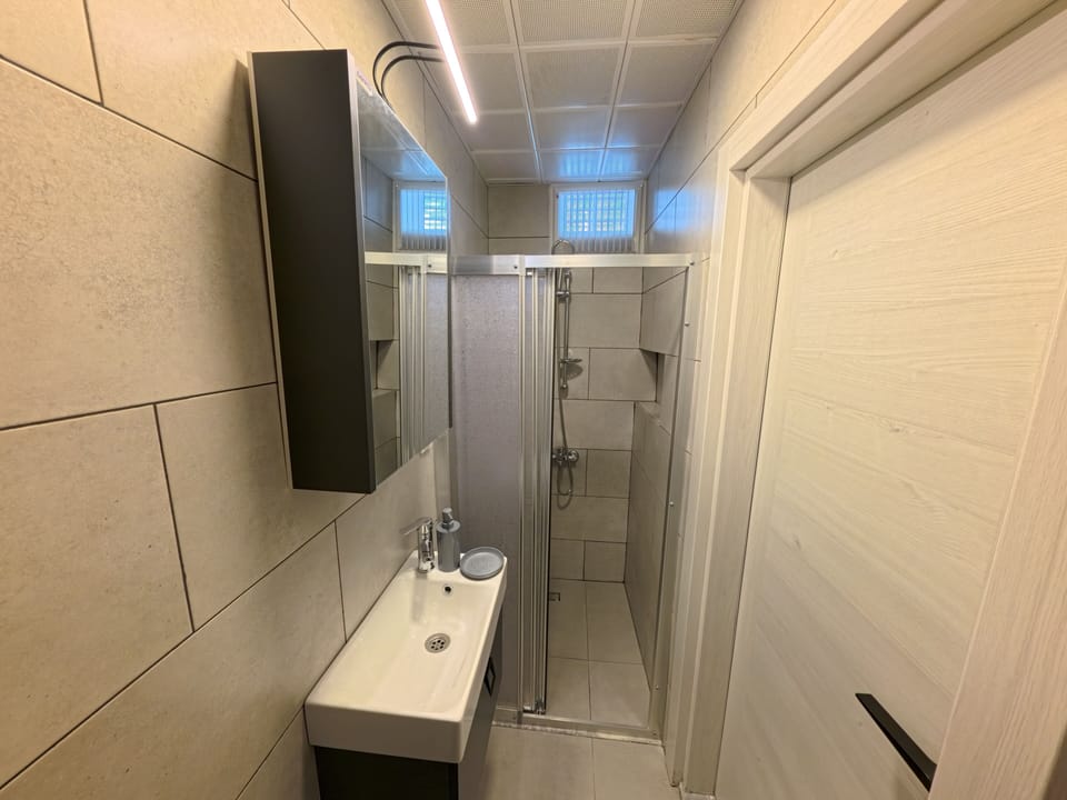 Double Tek Yatakli Oda | Bathroom | Shower, rainfall showerhead, hair dryer, towels