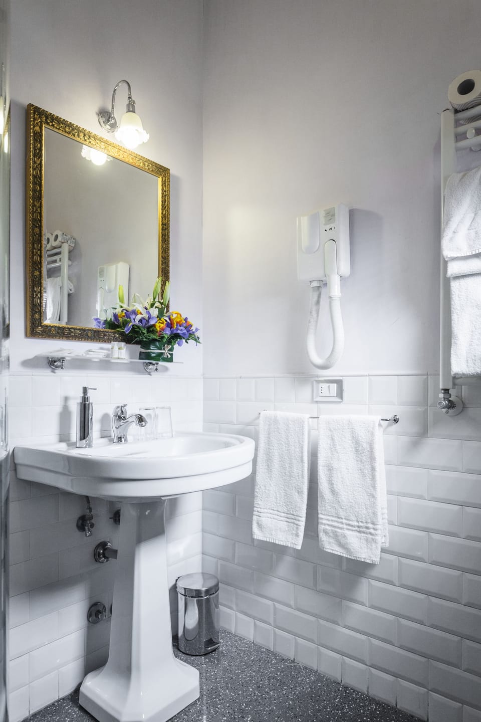 Shower, rainfall showerhead, eco-friendly toiletries, hair dryer