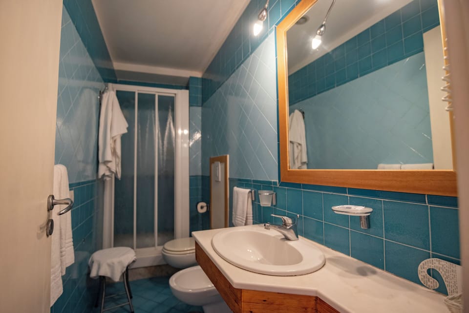 Standard Double Room, Partial Sea View | Bathroom | Shower, rainfall showerhead, free toiletries, hair dryer