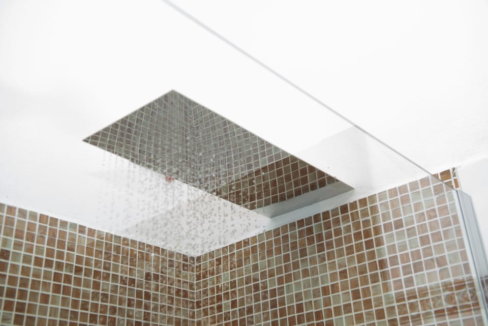 Shower, designer toiletries, hair dryer, bidet