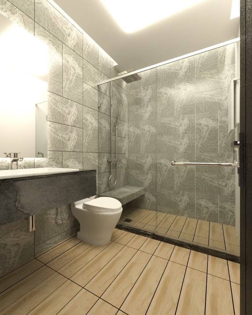 Shower, free toiletries, towels
