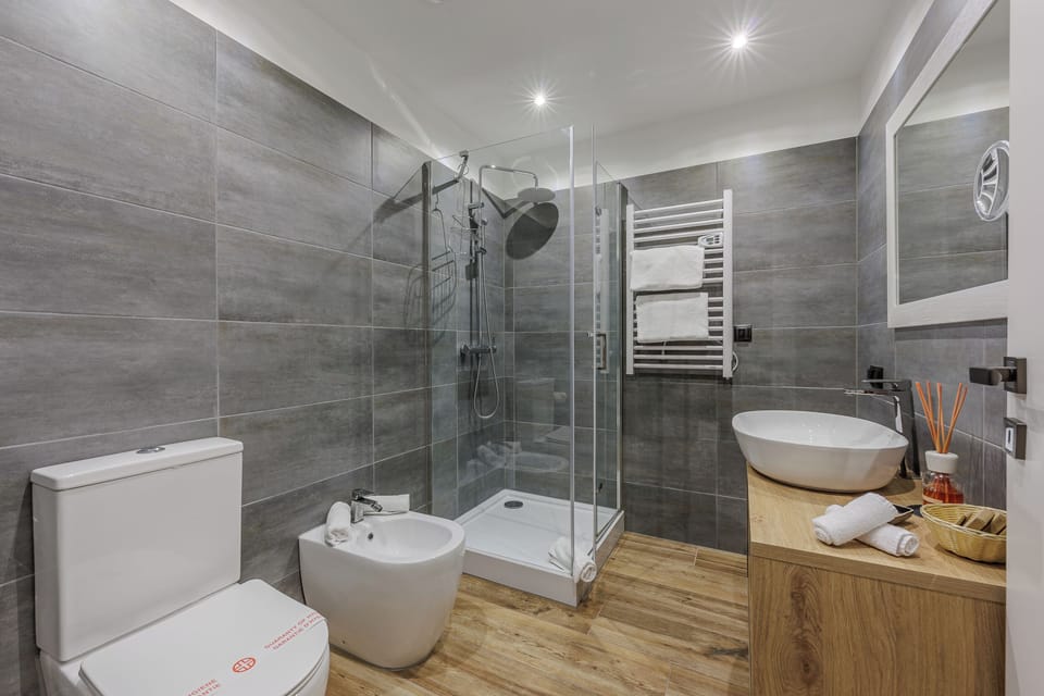 Shower, free toiletries, hair dryer, bidet