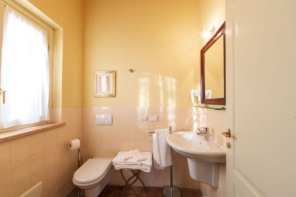 Shower, free toiletries, hair dryer, bidet