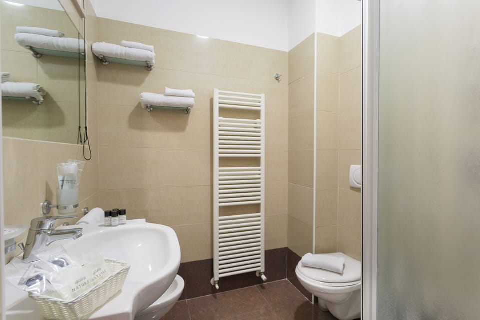 Shower, free toiletries, hair dryer, slippers