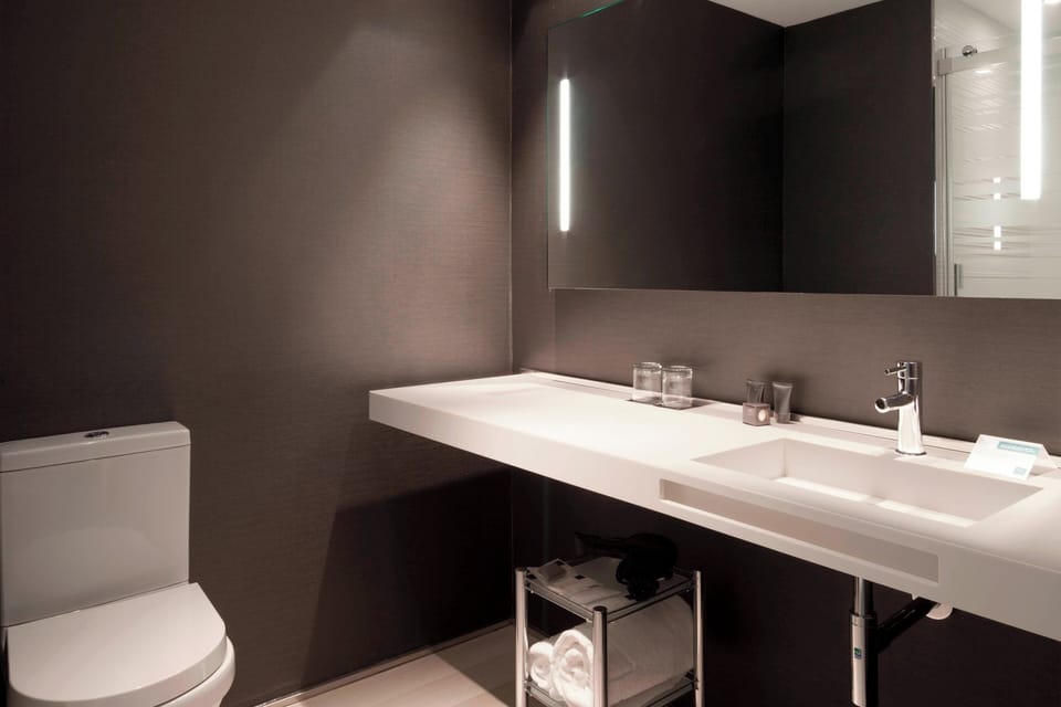Combined shower/tub, free toiletries, hair dryer, towels