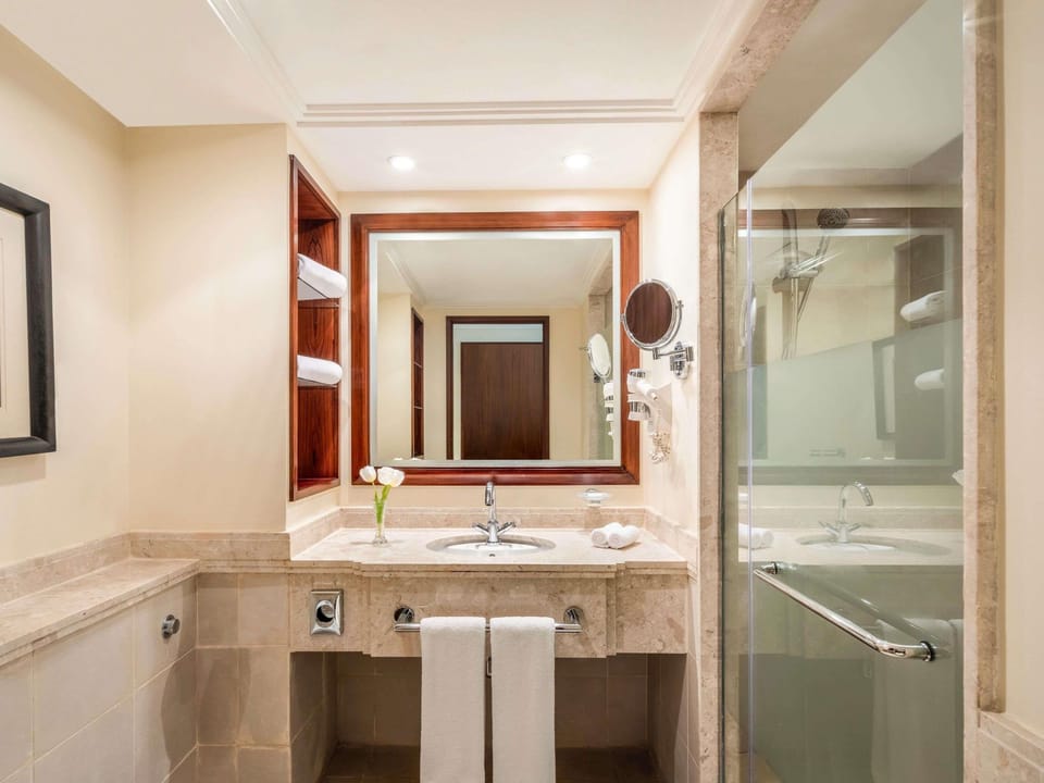Deep soaking tub, eco-friendly toiletries, hair dryer, bathrobes