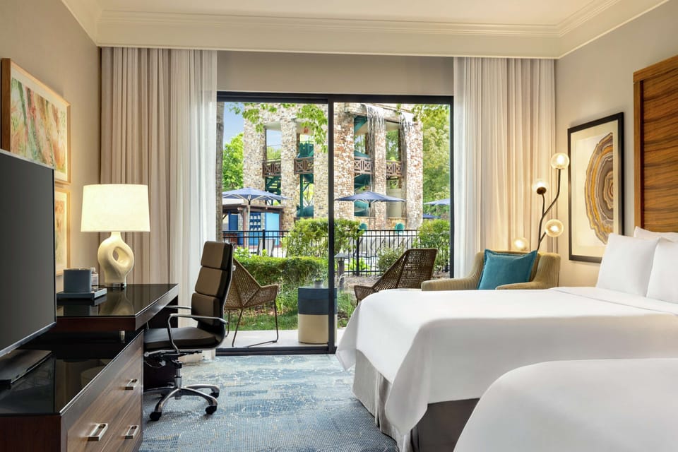 Room, 2 Queen Beds (Pool Walk Out) | Premium bedding, in-room safe, desk, laptop workspace