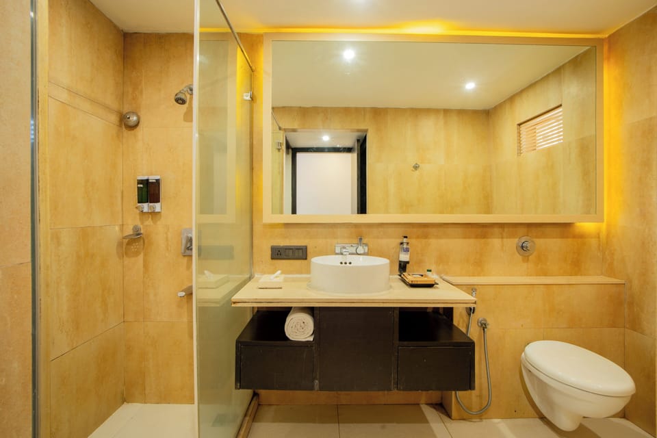 Shower, free toiletries, hair dryer, towels