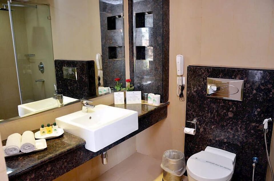 Deluxe Room | Bathroom | Shower, designer toiletries, hair dryer, slippers