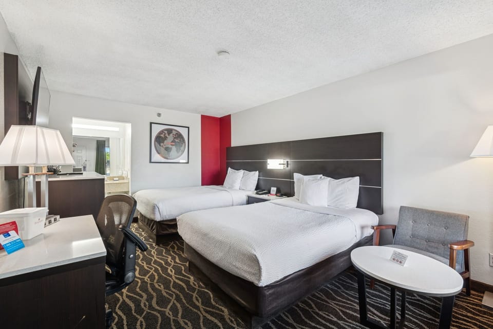 Room, 2 Double Beds, Non Smoking | Pillowtop beds, in-room safe, desk, iron/ironing board