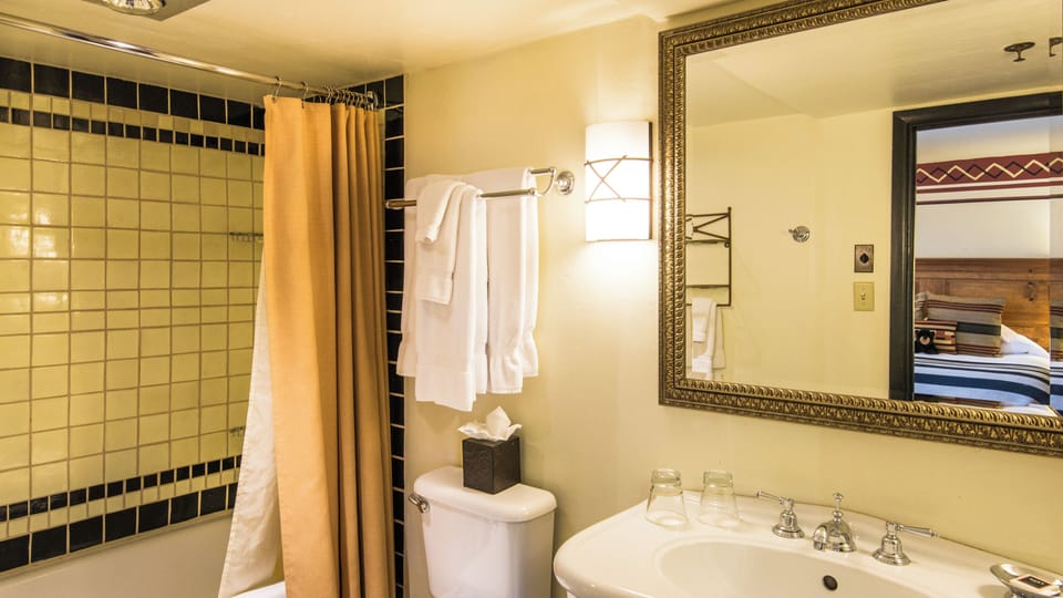 Combined shower/tub, free toiletries, hair dryer, bathrobes