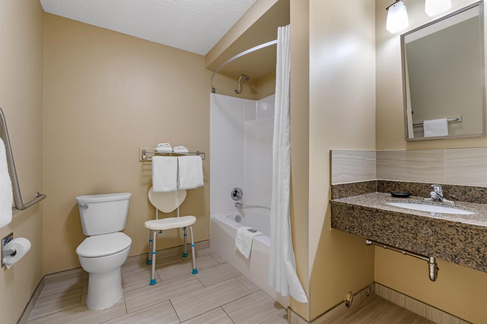 Standard Room, 1 Queen Bed, Accessible, Non Smoking | Bathroom | Combined shower/tub, hair dryer, towels