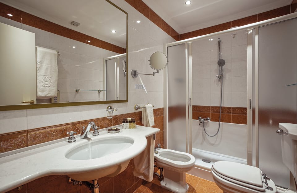 Shower, free toiletries, hair dryer, bidet