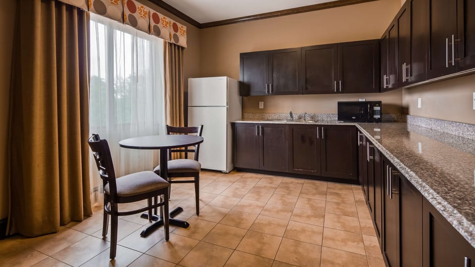 Mini-fridge, microwave, coffee/tea maker