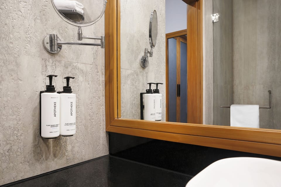 Shower, eco-friendly toiletries, hair dryer, slippers