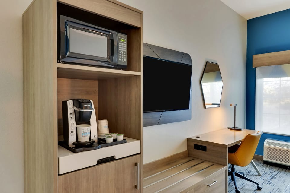 Premium bedding, desk, blackout drapes, iron/ironing board