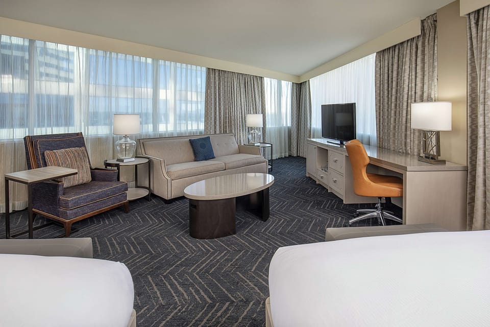 Junior Suite, 2 Queen Beds | Premium bedding, in-room safe, desk, laptop workspace