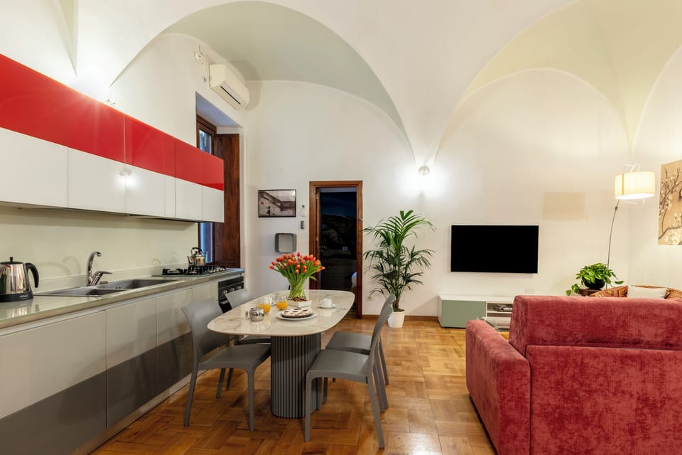 Apartment | Private kitchen | Fridge, microwave, oven, stovetop