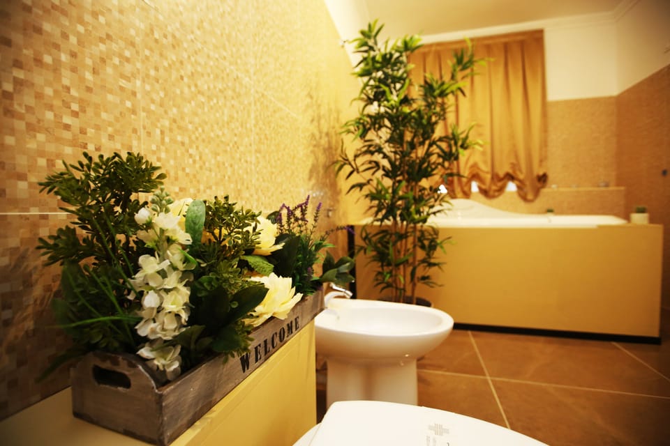 Romantic Suite | Bathroom | Combined shower/tub, jetted tub, free toiletries, hair dryer