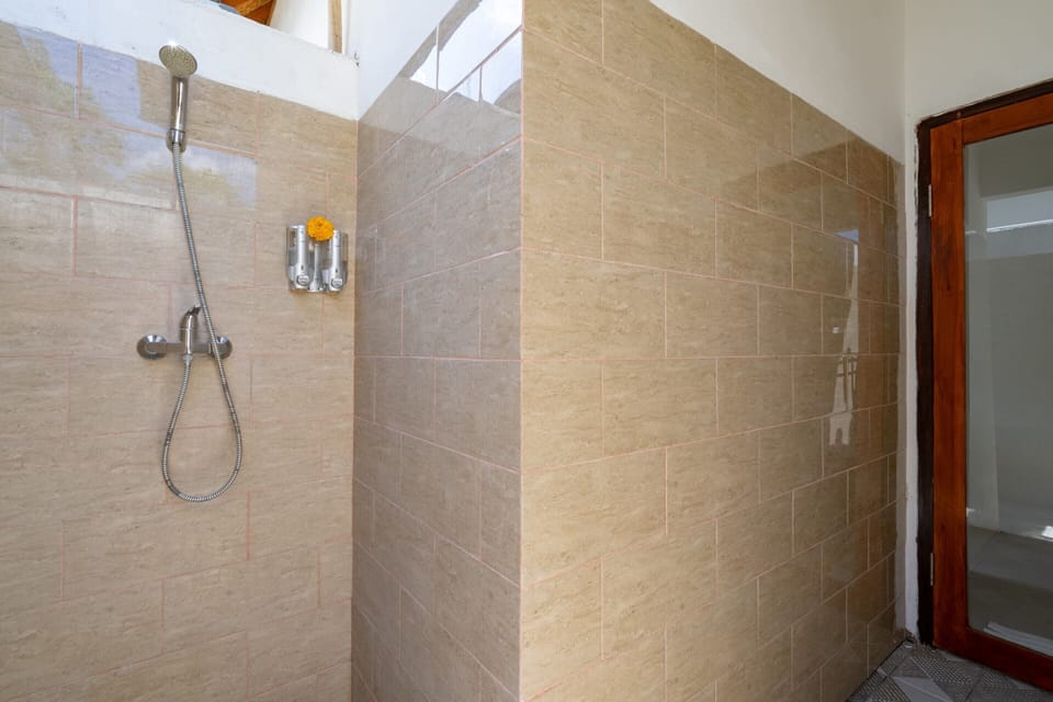 Shower, free toiletries, bidet, towels
