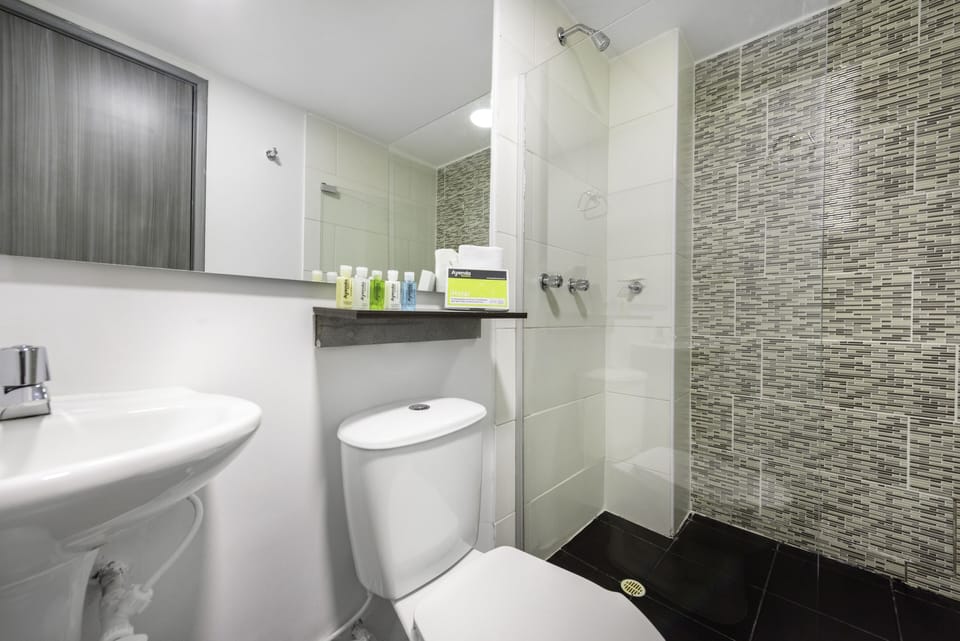 Shower, free toiletries, towels
