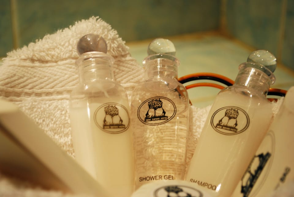 Free toiletries, hair dryer, bathrobes, towels