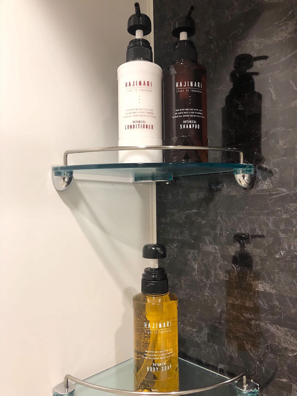 Combined shower/tub, free toiletries, bathrobes, slippers