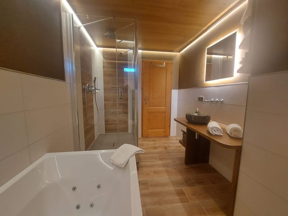 Suite | Bathroom | Shower, hydromassage showerhead, free toiletries, hair dryer