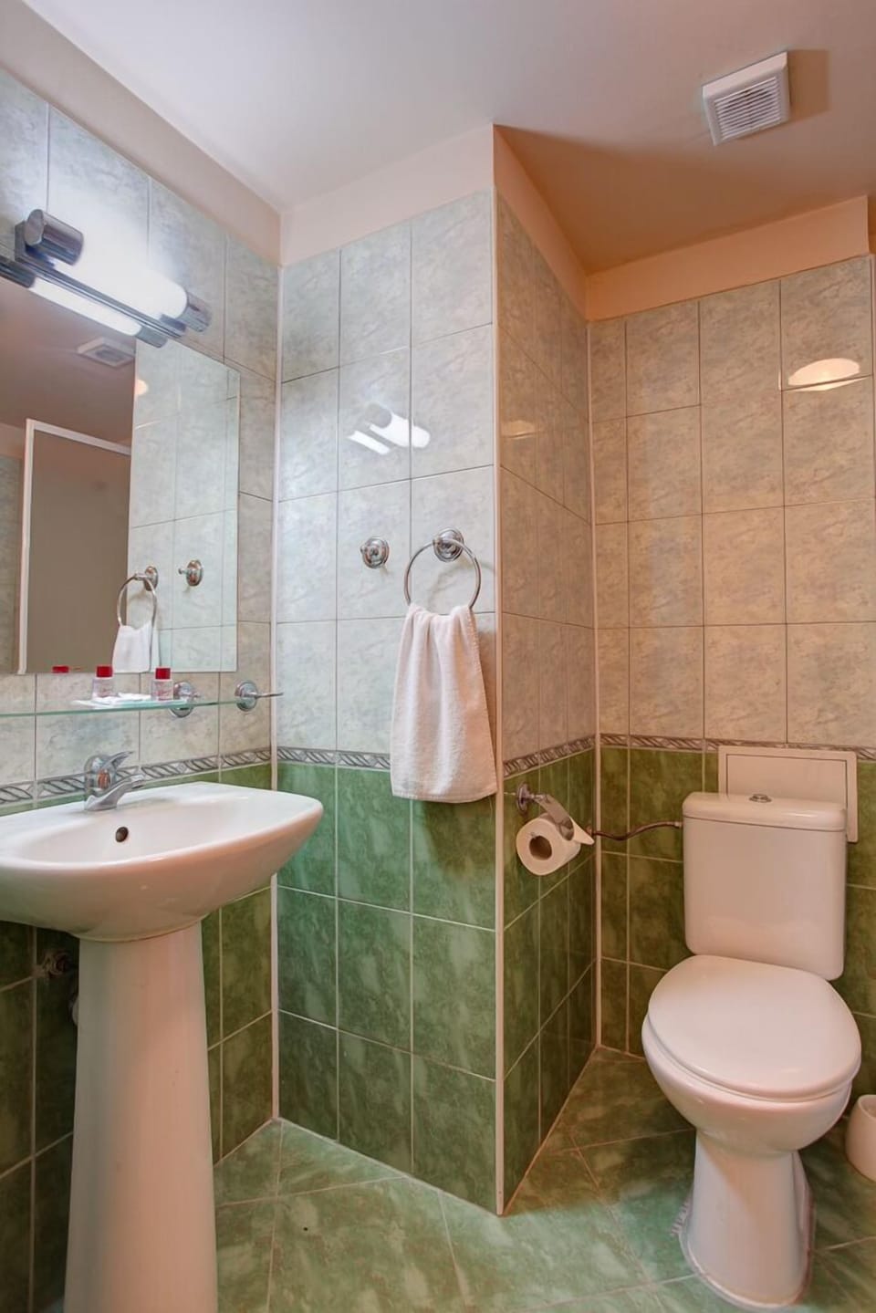 Hair dryer, slippers, towels