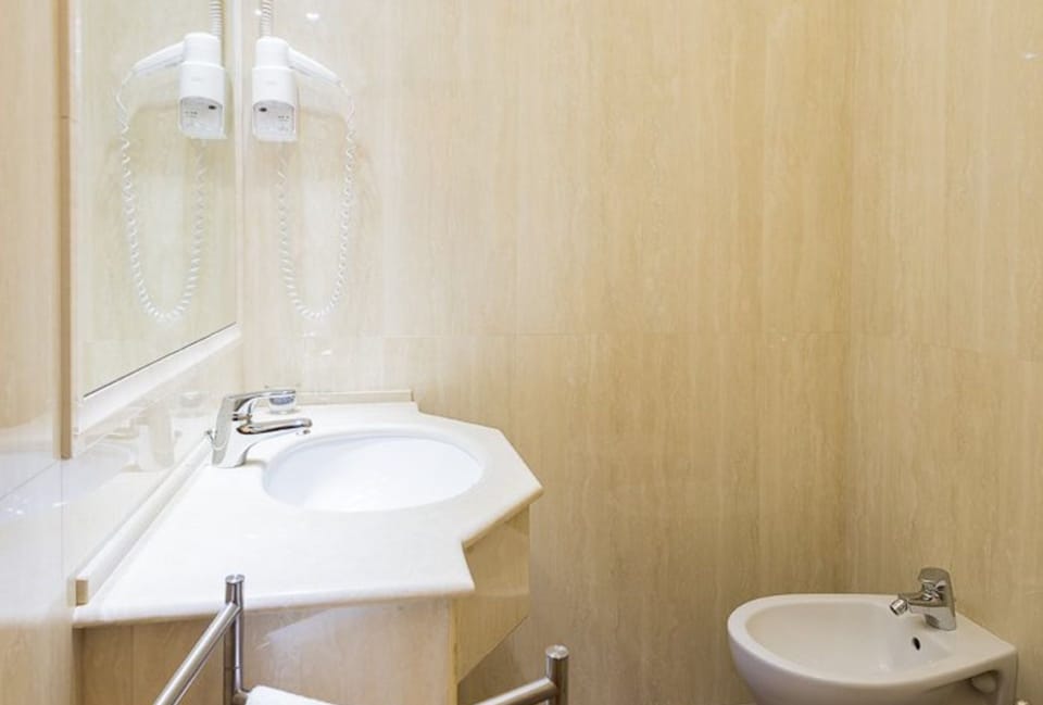 Shower, free toiletries, hair dryer, bidet