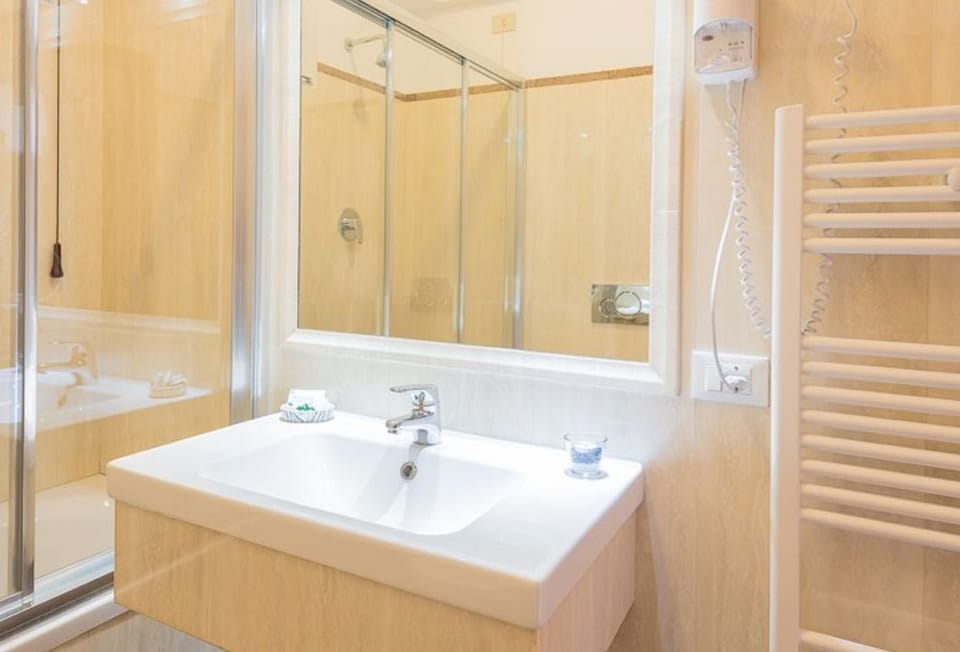 Shower, free toiletries, hair dryer, bidet