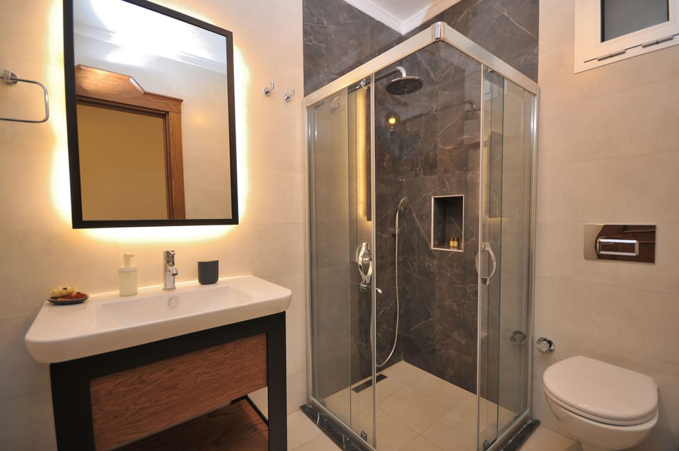 Basement Economy Room | Bathroom | Shower, rainfall showerhead, hair dryer, slippers