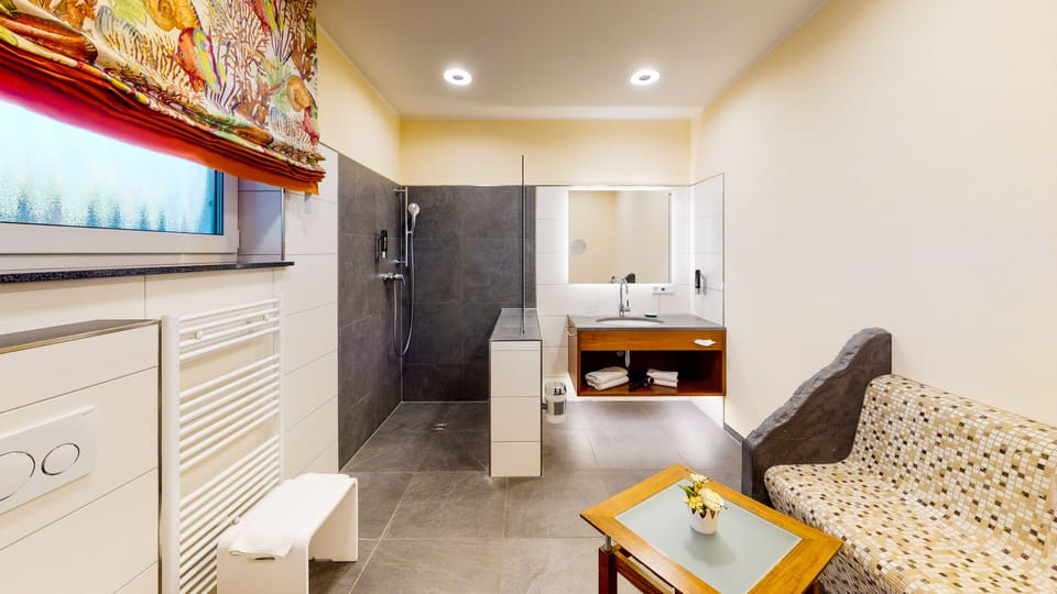 Shower, hair dryer, bathrobes, electronic bidet