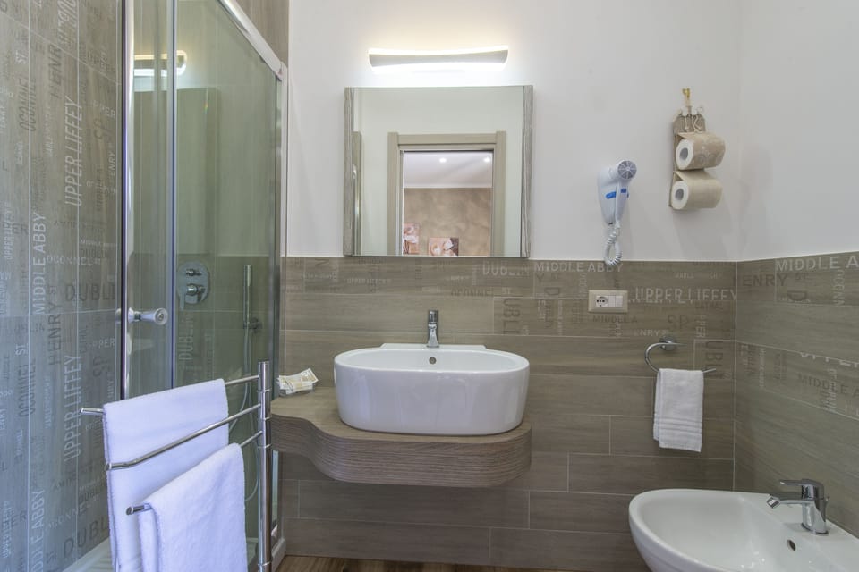 Shower, free toiletries, hair dryer, bidet