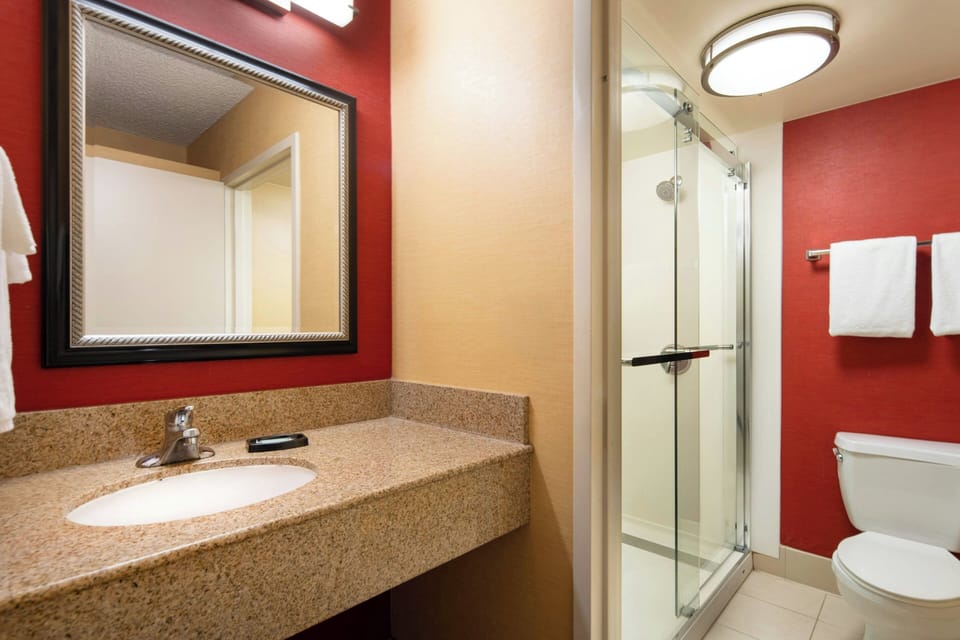 Combined shower/tub, eco-friendly toiletries, hair dryer, towels