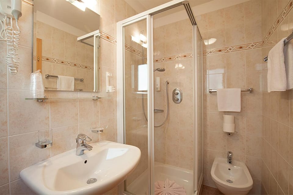 Shower, free toiletries, hair dryer, bidet