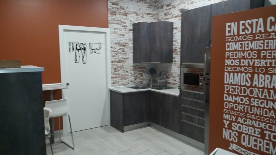Fridge, microwave, cookware/dishes/utensils