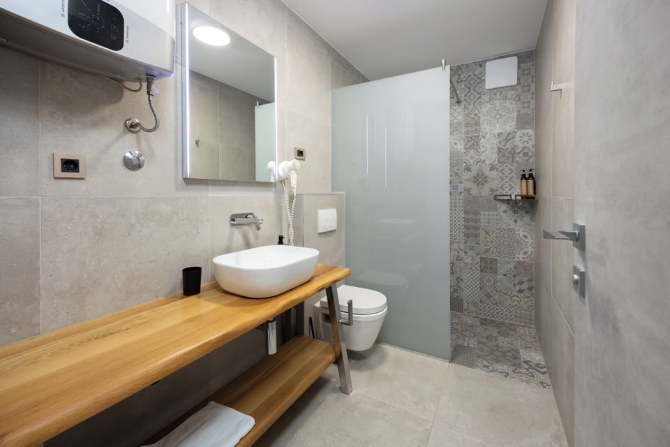 Double or Twin Room | Bathroom | Shower, rainfall showerhead, eco-friendly toiletries, hair dryer