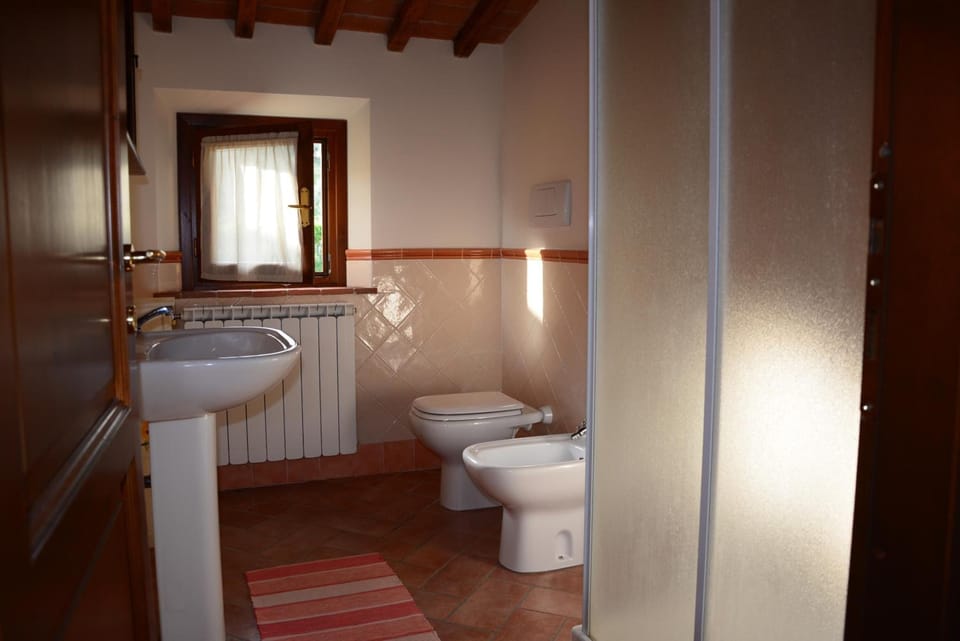 Shower, free toiletries, hair dryer, bidet