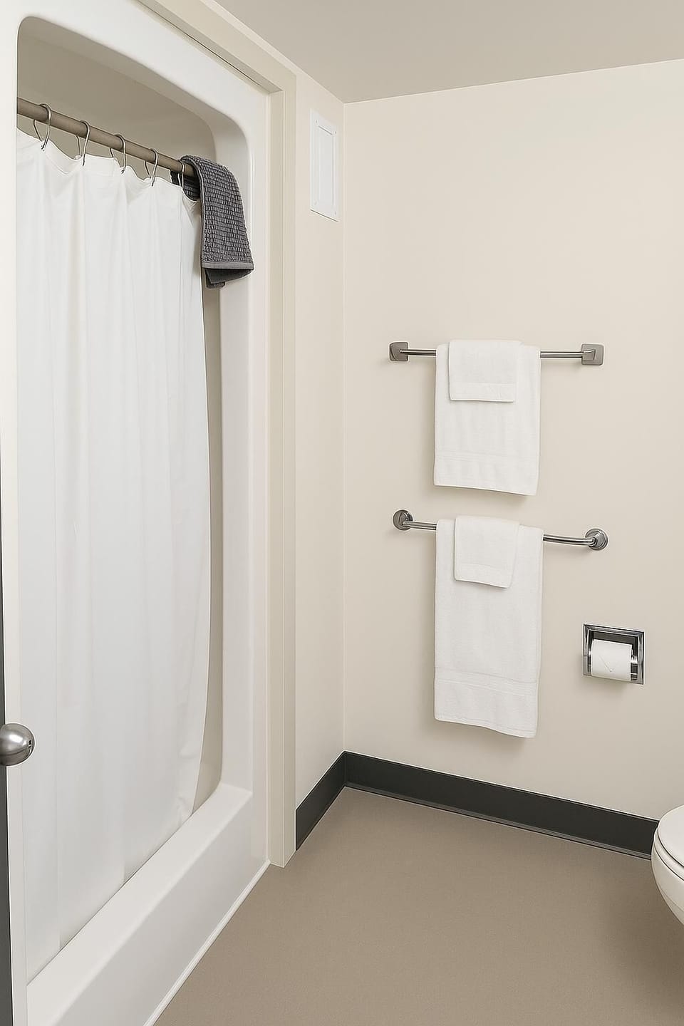 Basic Double Room | Bathroom | Shower, towels, soap, shampoo