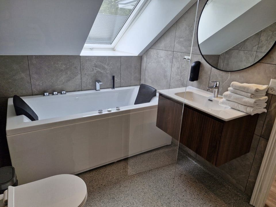 Exclusive Double Room | Bathroom | Hair dryer, towels, soap, shampoo