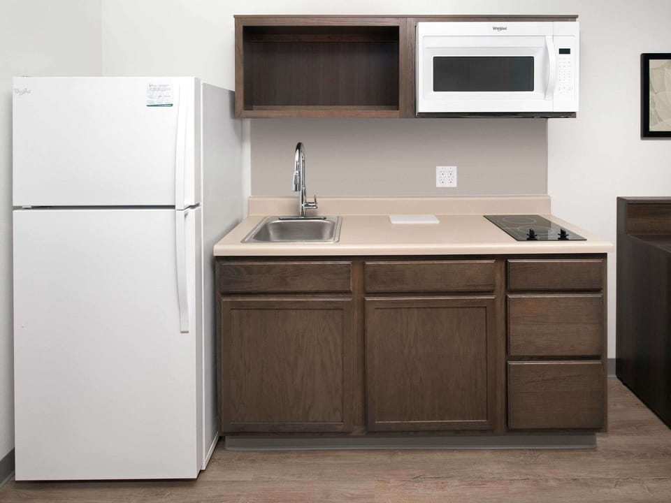 Full-size fridge, microwave, oven, stovetop