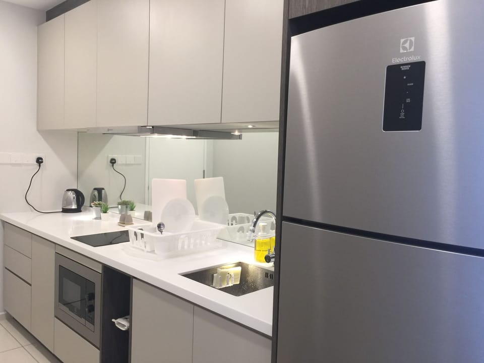 Panoramic Apartment, 1 Bedroom, City View | Private kitchen | Full-size fridge, stovetop, electric kettle, cookware/dishes/utensils